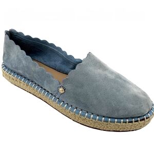 Women's Crown Ivy Jodi Blue Leather Scalloped Trim Espadrille Flats Shoes  7.5M